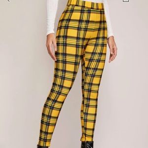 Plaid yellow pants legging feel